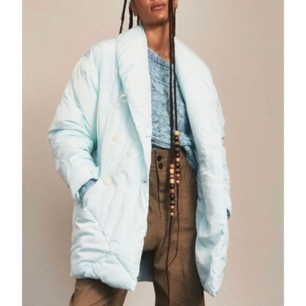 NWOT Free People Ella Mint Quilted Oversized Puffer Button Up Jacket Women's XS